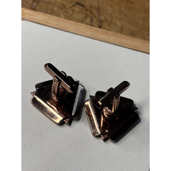 Vintage Copper & Black Geometric Cufflinks - Picture 6 of 10